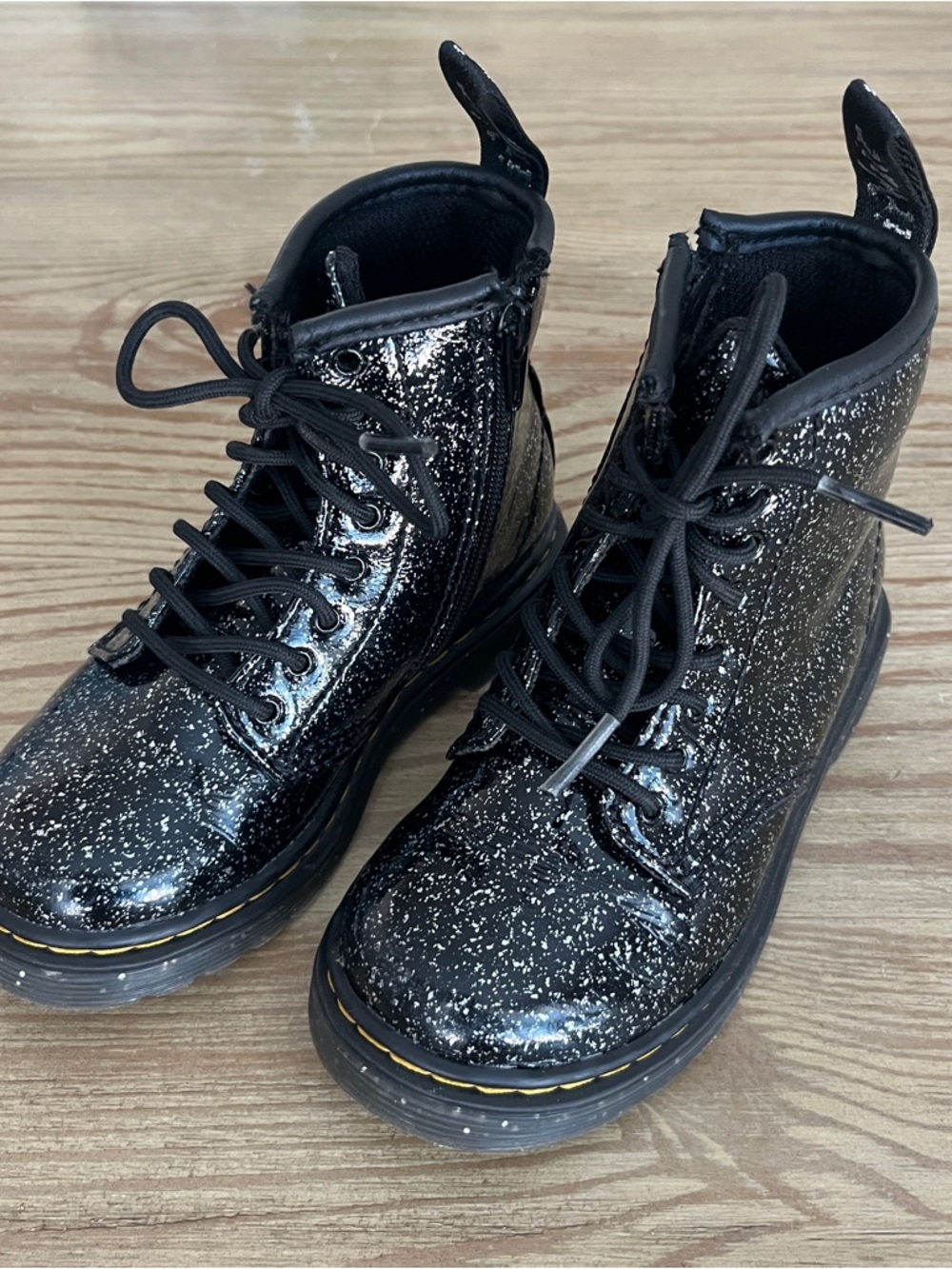 Dr. Martens Black Glitter Patent Leather Combat Boots